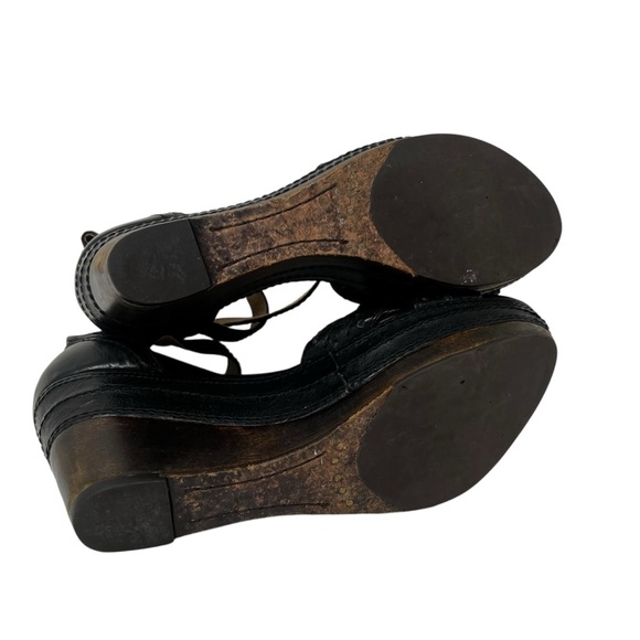 Frye Black Leather Wedge Sandals